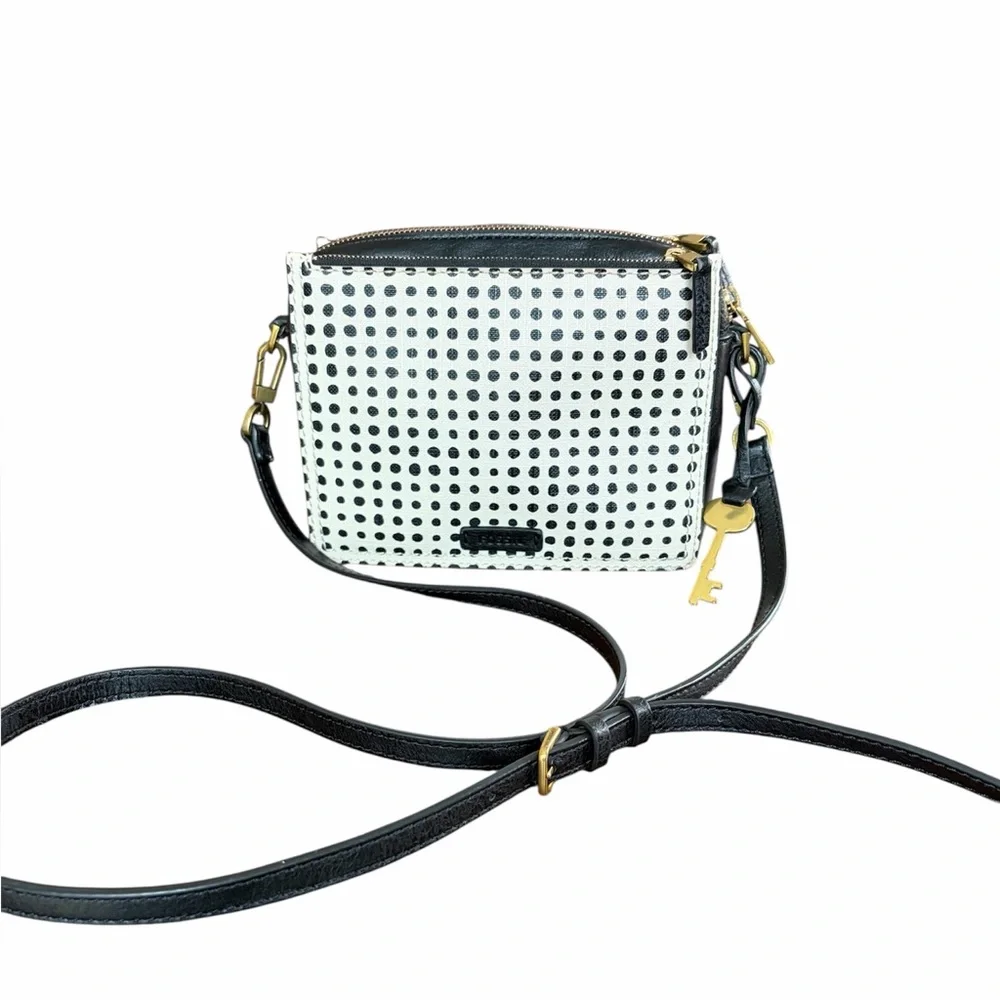 Fossil Black and White Woman’s Campbell Polka Dot Crossbody Bag